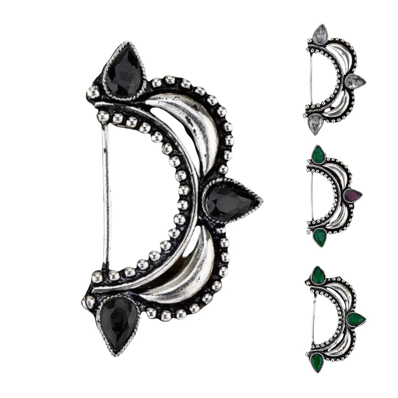 Indian Marathi Nath for Women Marathi Style Bow Oxidized Nose Ring Indian Jewelry Clip-On Bollywood Style Faux Pearl Non-Piercing Jewelry for Women Gift For Her - Marathi Bridal Nathani